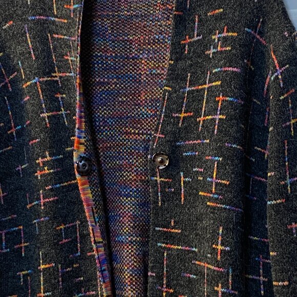 NEW Creation Womens Sz M Cardigan Sweater Snap Wool Blend Dark Gray/Multi Fringe - Picture 4 of 12